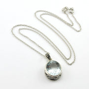 Sterling Silver Aquamarine 11x13mm Oval Bali Necklace