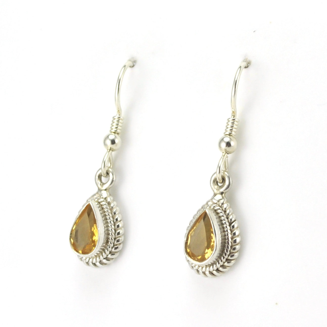 Side View Sterling Silver Citrine 5x7mm Teardrop Dangle Earring