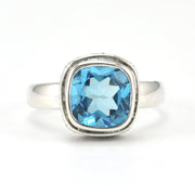 Alt View Sterling Silver Blue Topaz 8mm Square Bali Ring