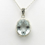 Alt View Sterling Silver Aquamarine 11x13mm Oval Bali Necklace