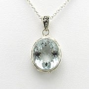 Alt View Sterling Silver Aquamarine 11x13mm Oval Bali Necklace