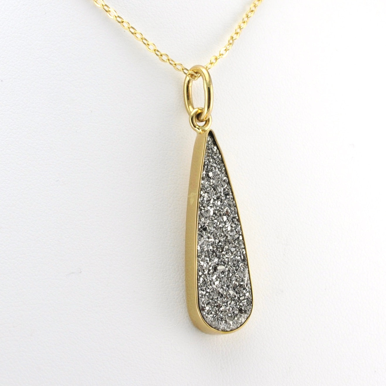 Side View Alchemía Platinum Druzy Agate Tear Pendant