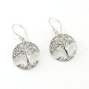Sterling Silver Tree of Life Round Earrings