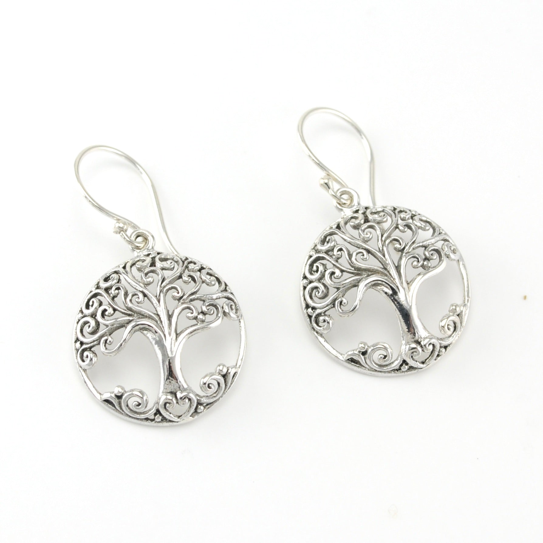 Sterling Silver Tree of Life Round Earrings