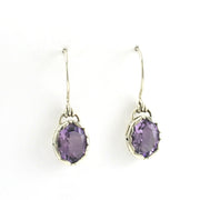 Side View Sterling Silver Amethyst Oval Filigree Bezel Dangle Earrings