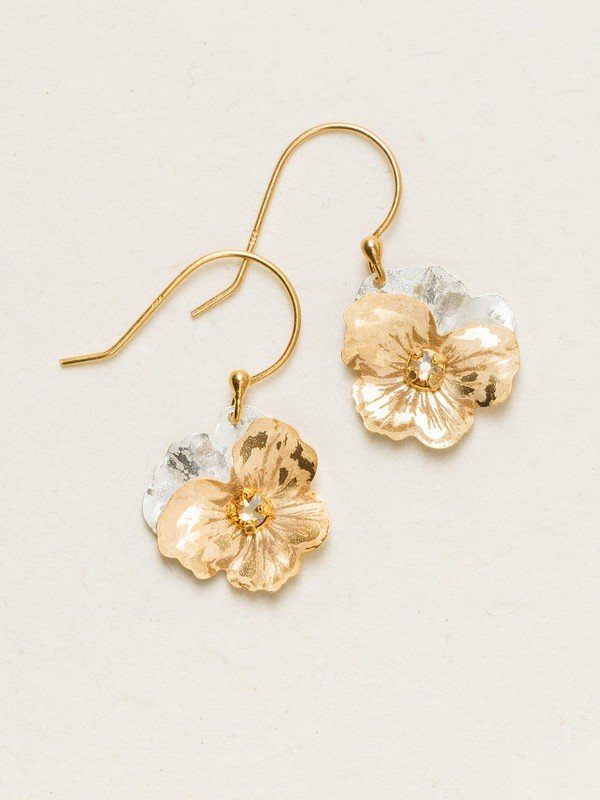 Champagne Garden Pansy Drop Earrings