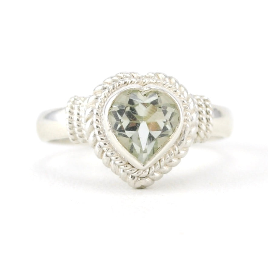 Sterling Silver Green Amethyst 7mm Heart Ring