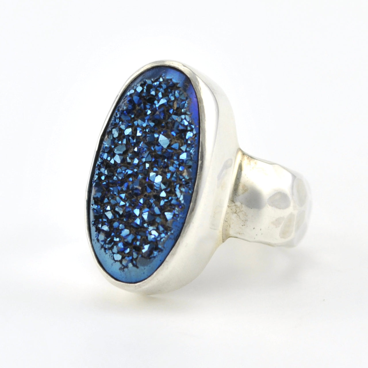Sterling Silver Titanium Druzy Agate Oval Ring