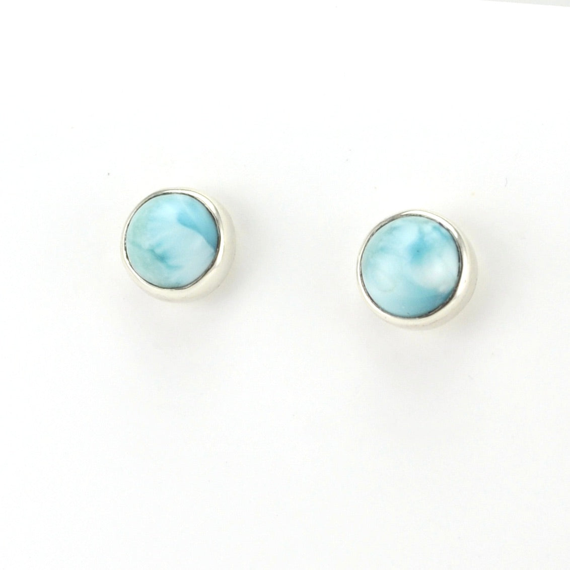 Sterling Silver Larimar 8mm Round Post Earrings