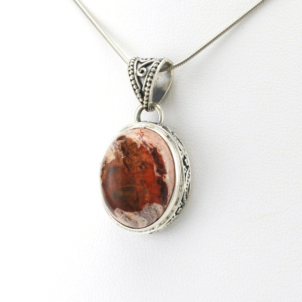 Sterling Silver Mexican Fire Opal Oval Bali Pendant