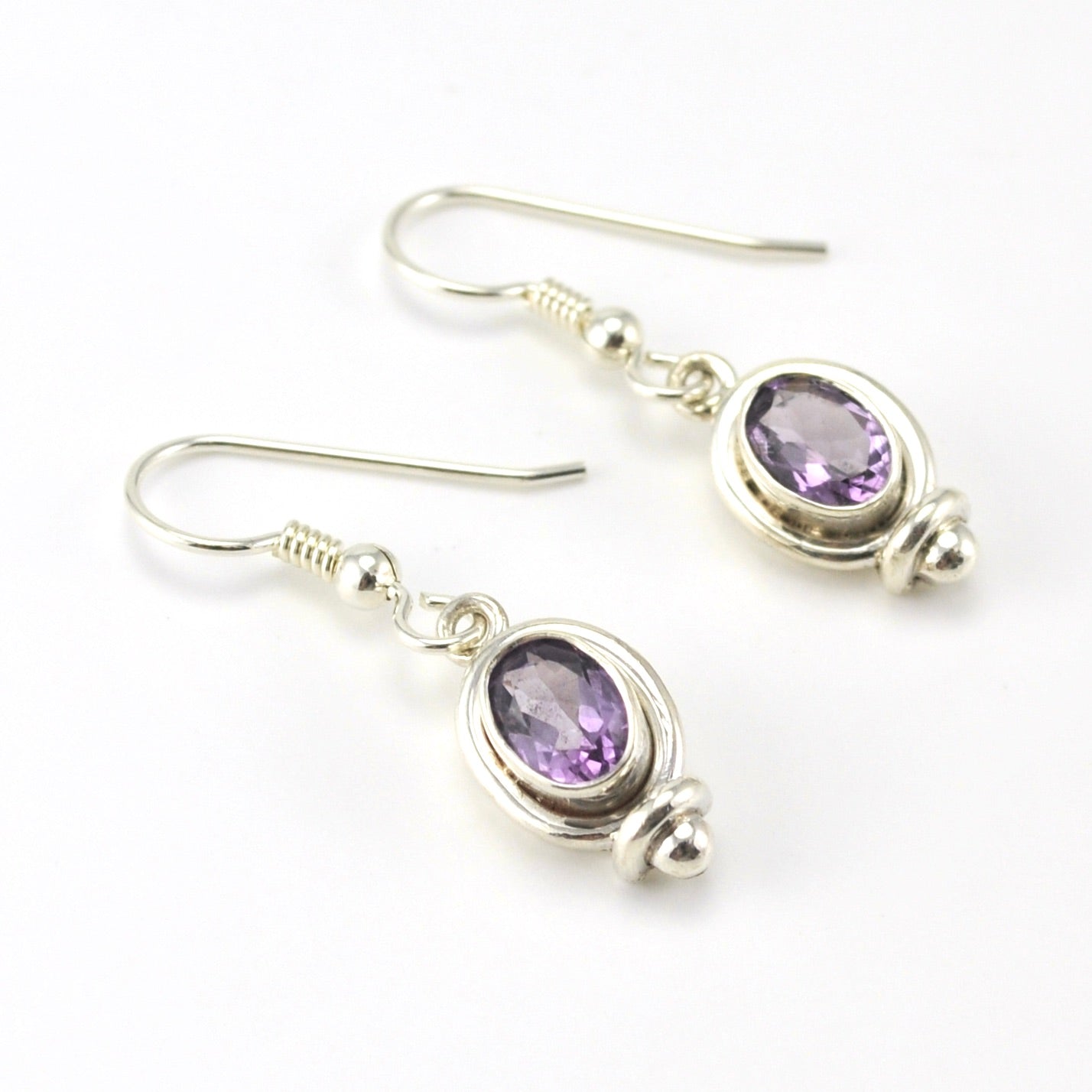 Sterling Silver Amethyst 5x7mm Dangle Earrings