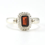 Sterling Silver Garnet 4x6mm Rectangle Ring