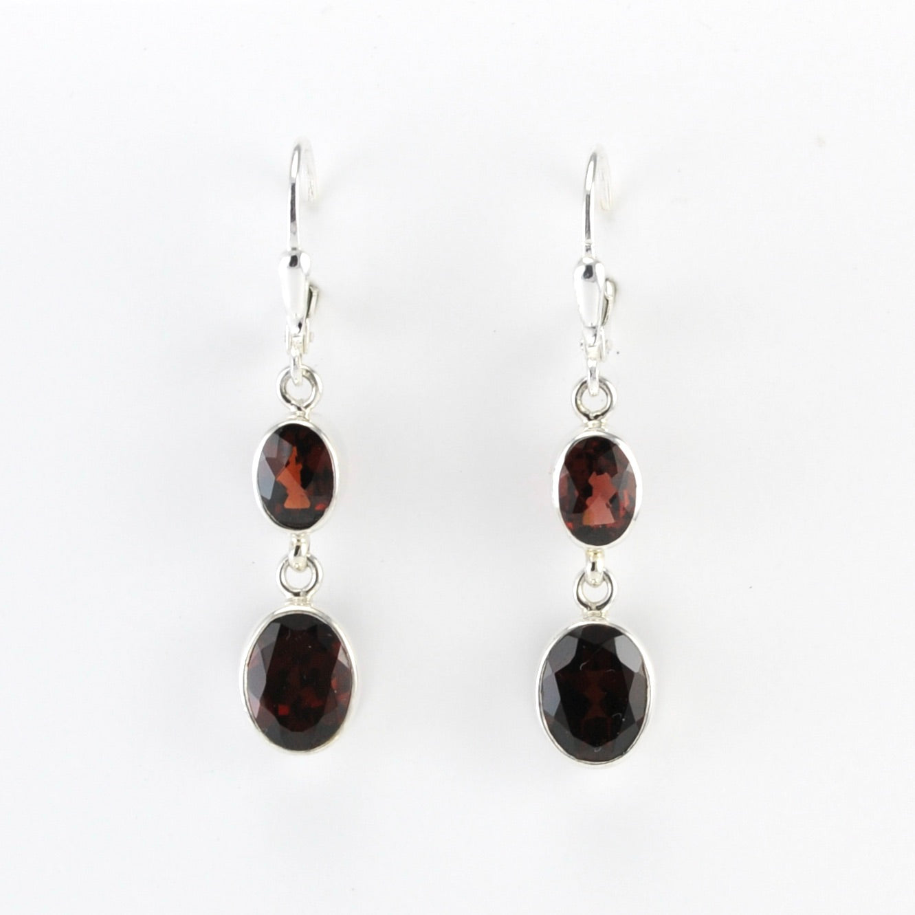 Alt View Sterling Silver Garnet 2 Oval Dangle Earrings