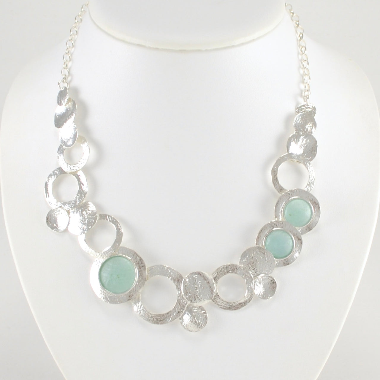 Alt View Textured Sterling Silver Roman Glass Circle Necklace