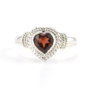 Sterling Silver Garnet 5mm Heart Ring