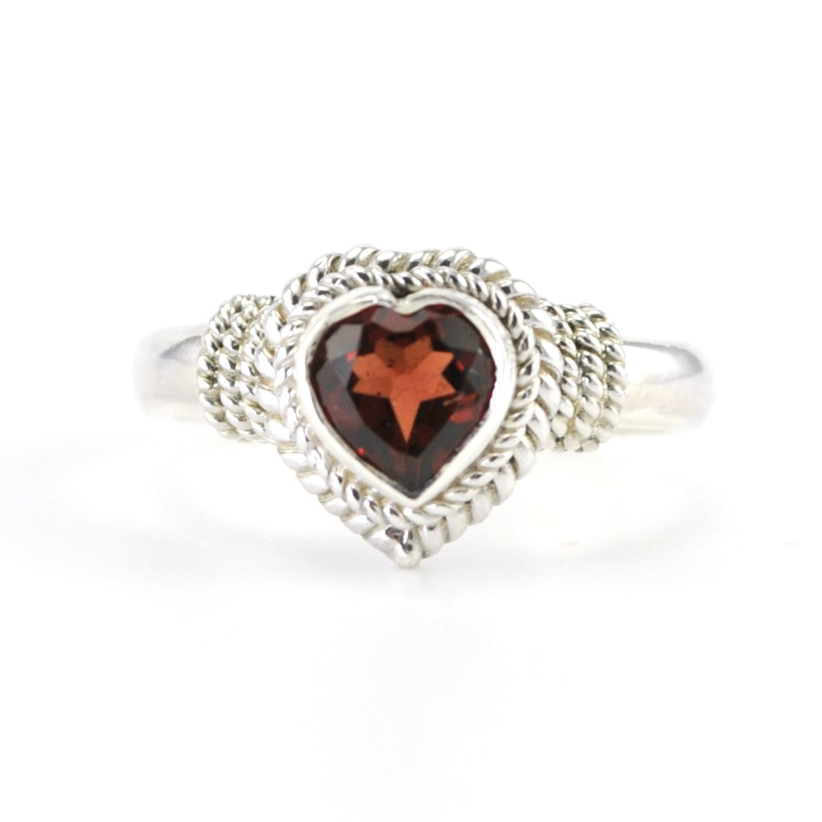 Sterling Silver Garnet 5mm Heart Ring