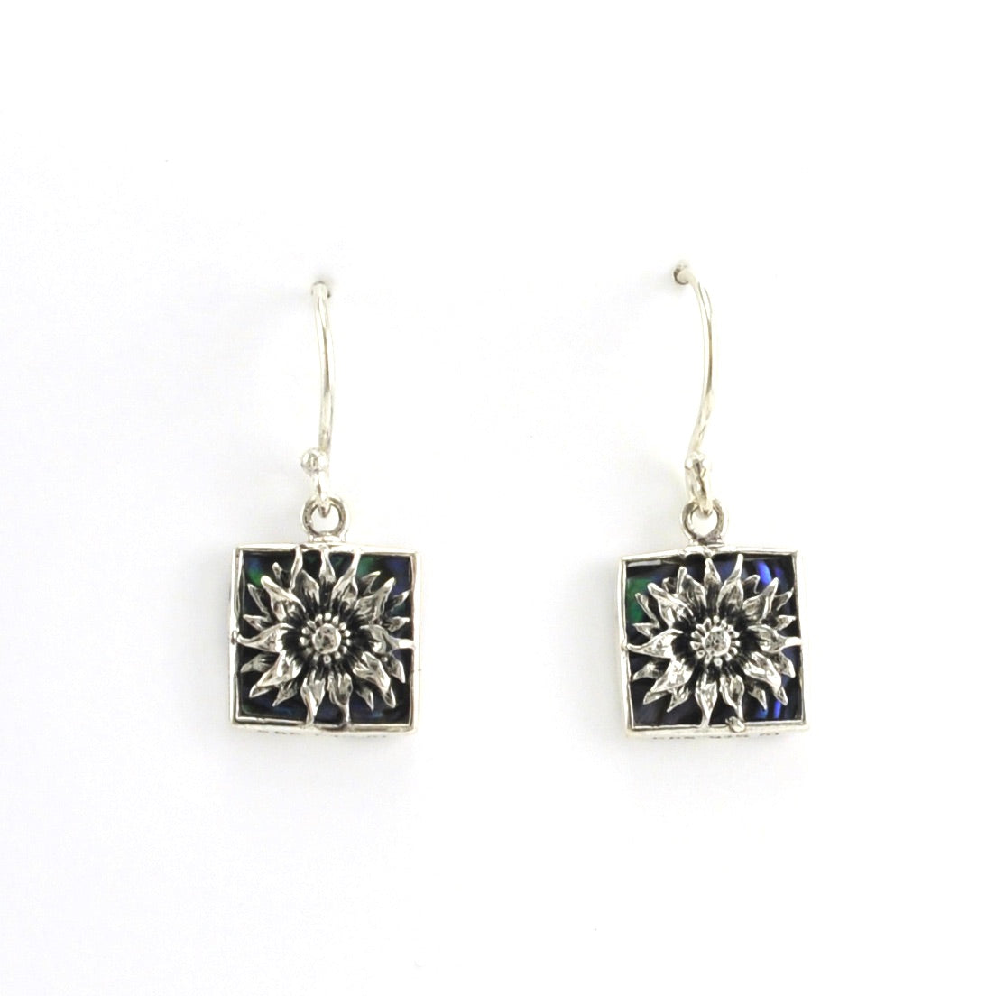 Alt View Sterling Silver Abalone Sunflower Square Earrings