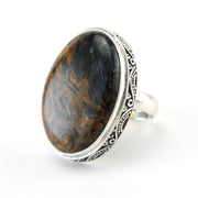 Sterling Silver Pietersite Oval Bali Ring