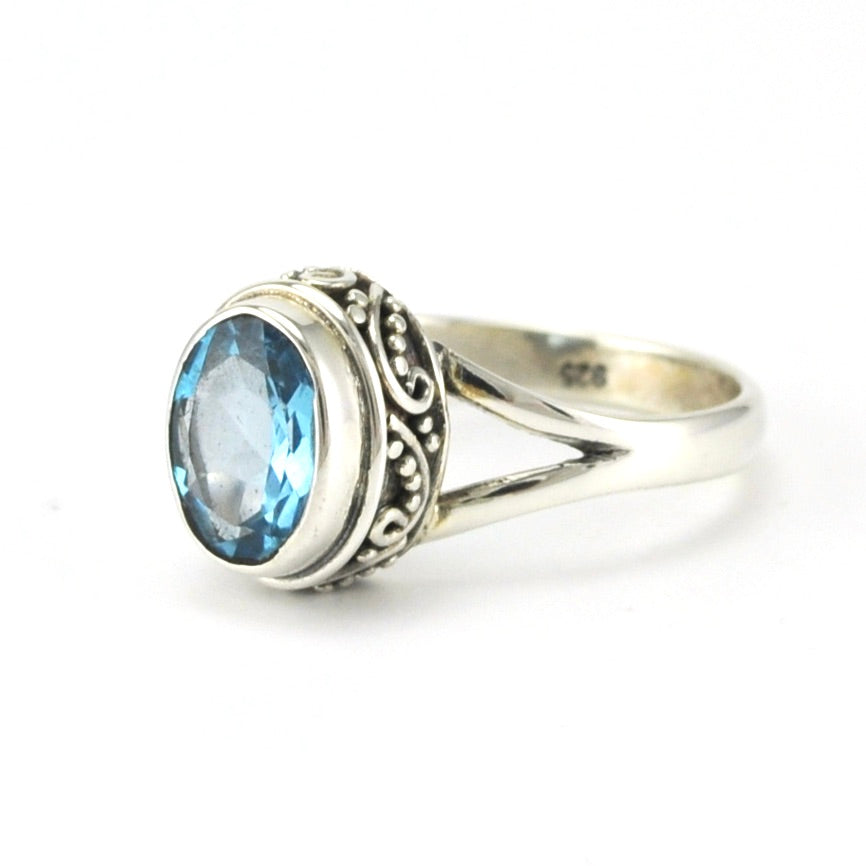 Handcrafted White Topaz Ring Oval Ring in Sterling Silver 
