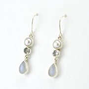 Side Veiw Sterling Silver Moonstone Pearl Dangle Earrings