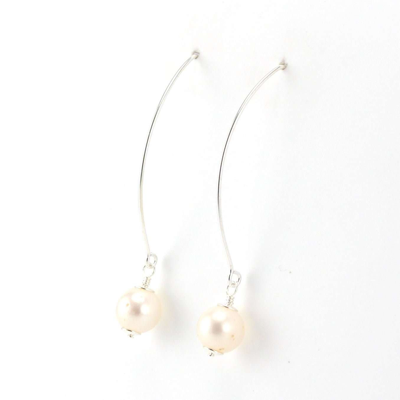 Alt View Sterling Silver White Pearl Long Drop Earrings