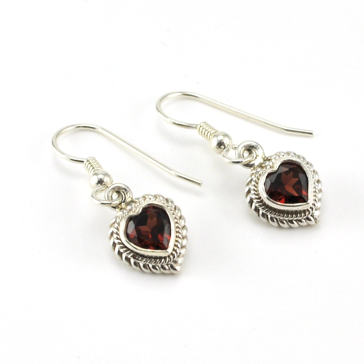 Sterling Silver Garnet 6mm Heart Dangle Earrings