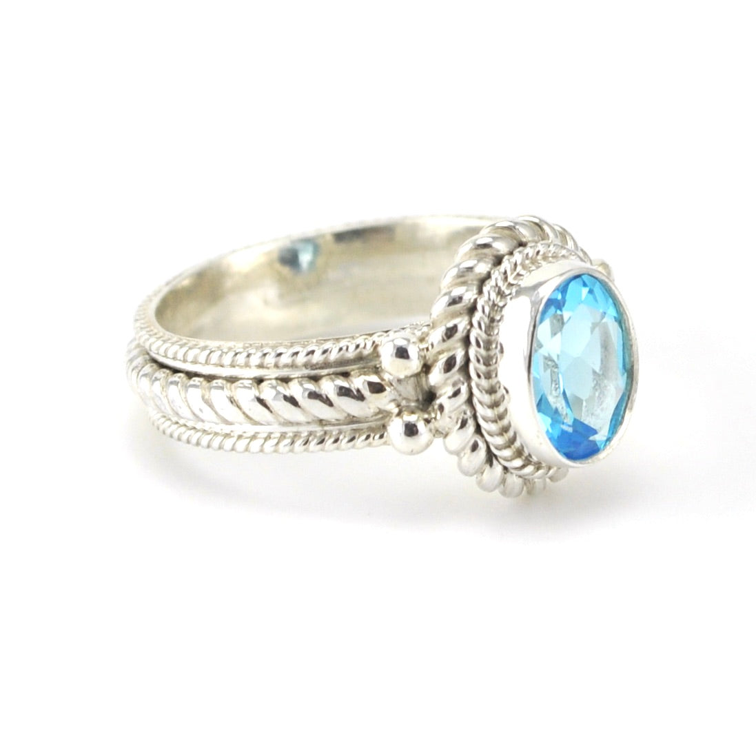 Side View Sterling Silver Topaz 6x8mm Oval Ring