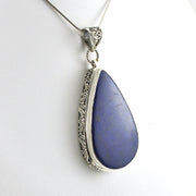 Side View Sterling Silver Lapis 24x41mm Tear Bali Pendant