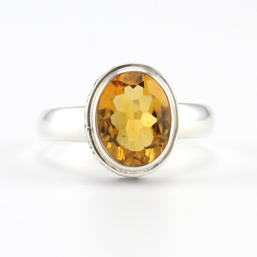 Alt View Sterling Silver Citrine Oval Bali Ring
