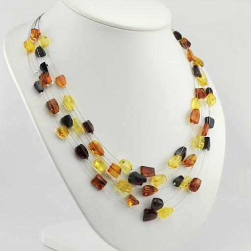 Sterling Silver Baltic Multicolored Amber 6 Strand 18" Necklace