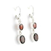 Side View Sterling Silver Garnet 2 Oval Dangle Earrings