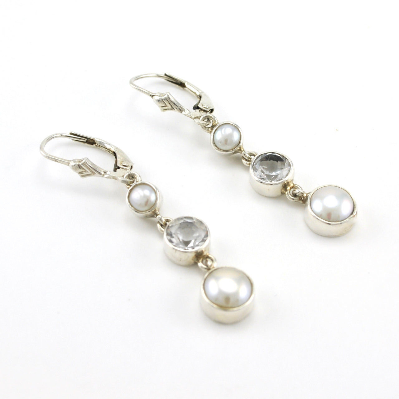 Sterling Silver Pearl White Topaz Dangle Earrings