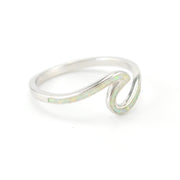 Sterling Silver Created White Opal Wave Ring