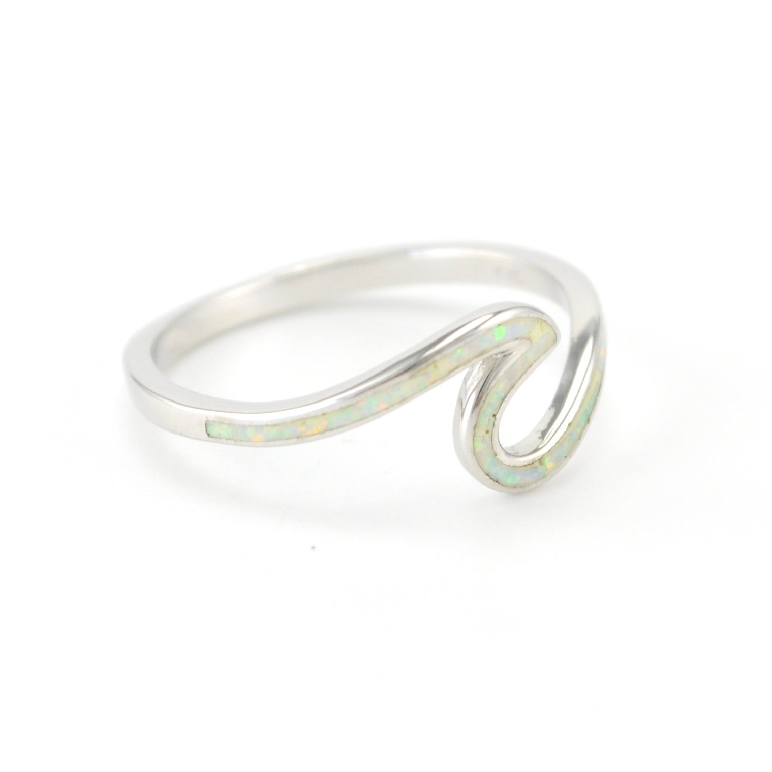 Sterling Silver Created White Opal Wave Ring