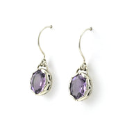 Sterling Silver Amethyst Oval Filigree Bezel Dangle Earrings