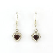 Alt View Sterling Silver Garnet 6mm Heart Dangle Earrings