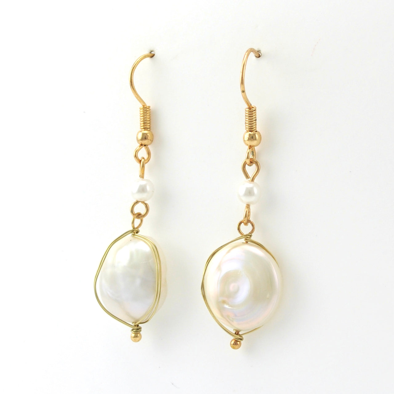 Alt View Coin Pearl Dangle Earrings with Gold