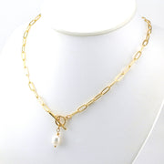 Side View Toggle and Pearl Chain Necklace Gold