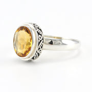 Sterling Silver Citrine Oval Bali Ring