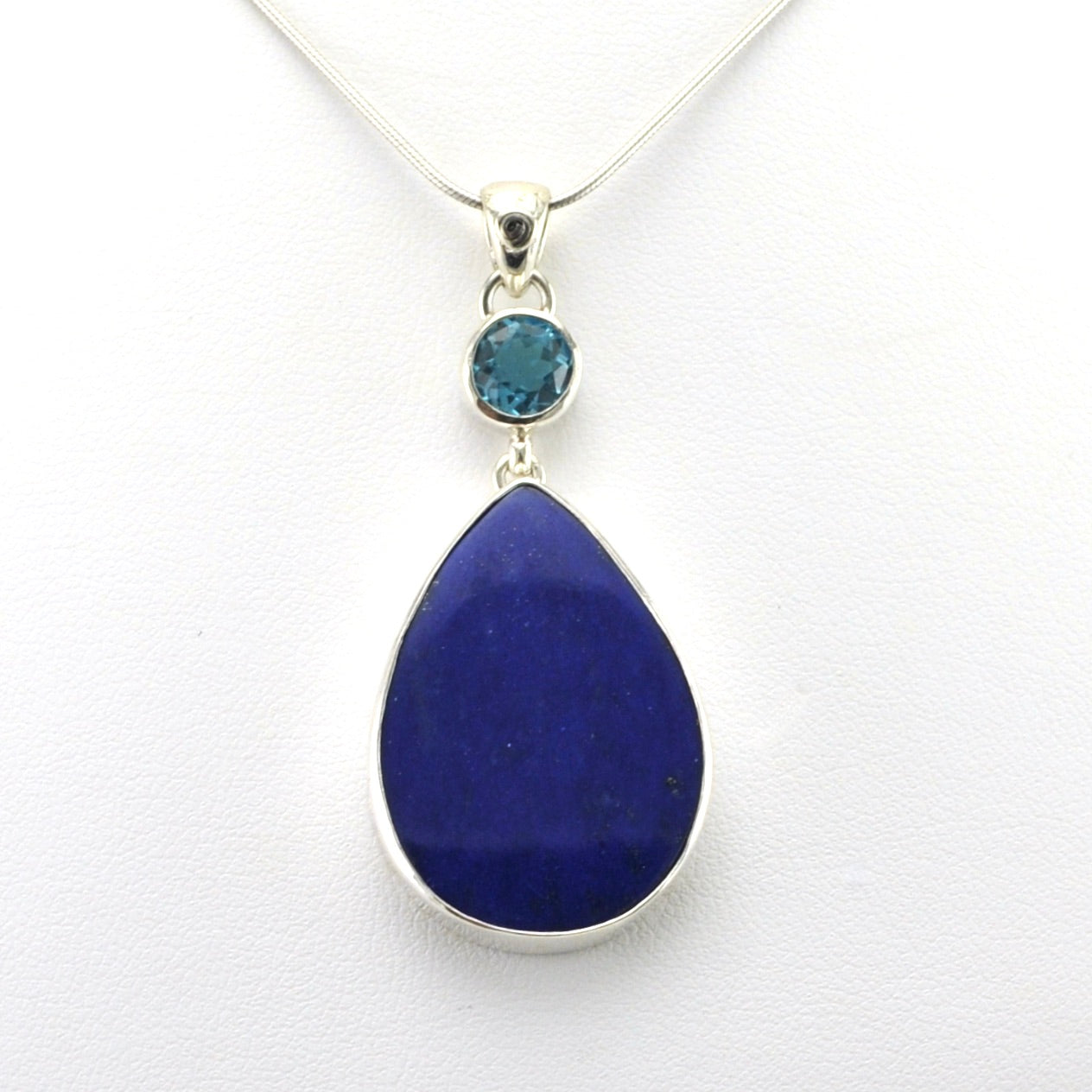 Alt View Sterling Silver Topaz Round Lapis Tear Pendant