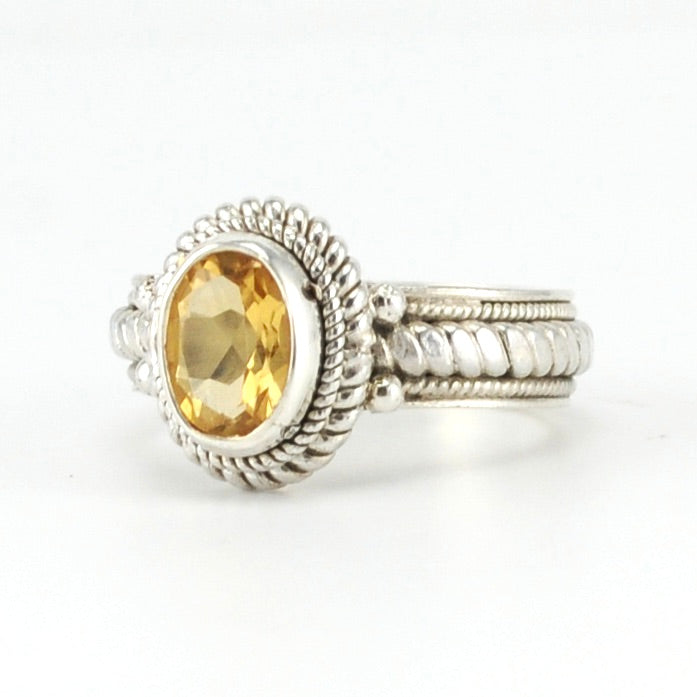 Side View Sterling Silver Citrine 6x8mm Oval Ring