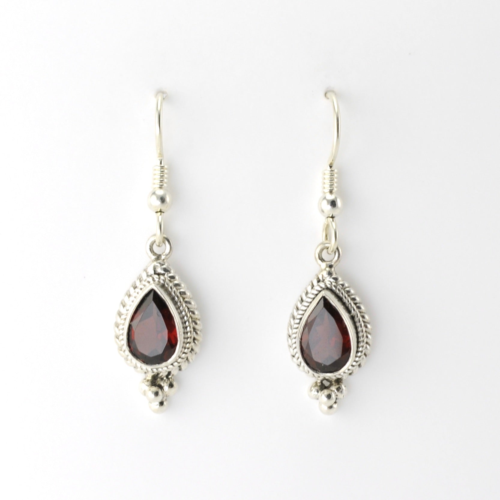 Alt View Sterling Silver Garnet 6x9mm Teardrop Dangle Earring