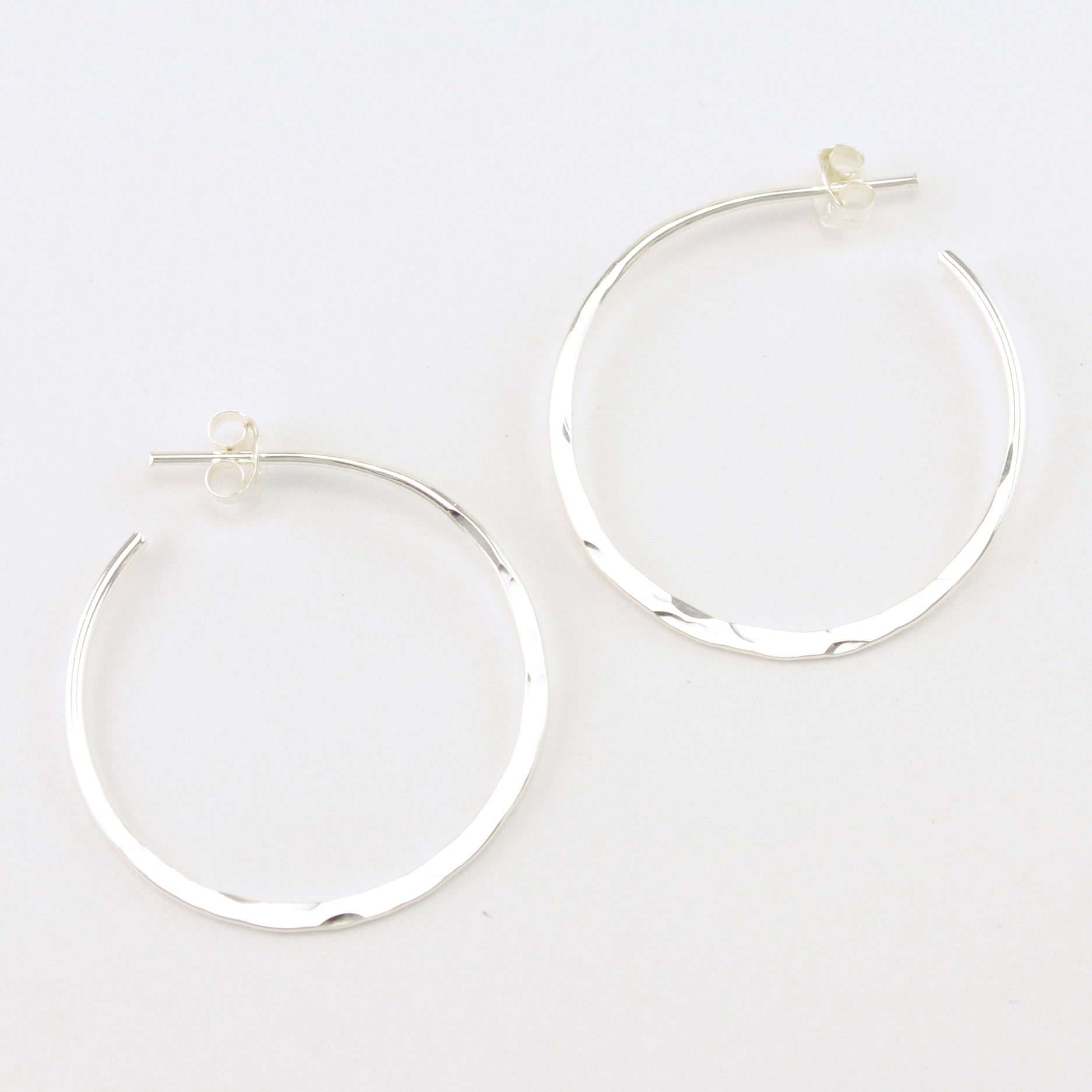 Sterling Silver Hammered Post Hoop Earrings