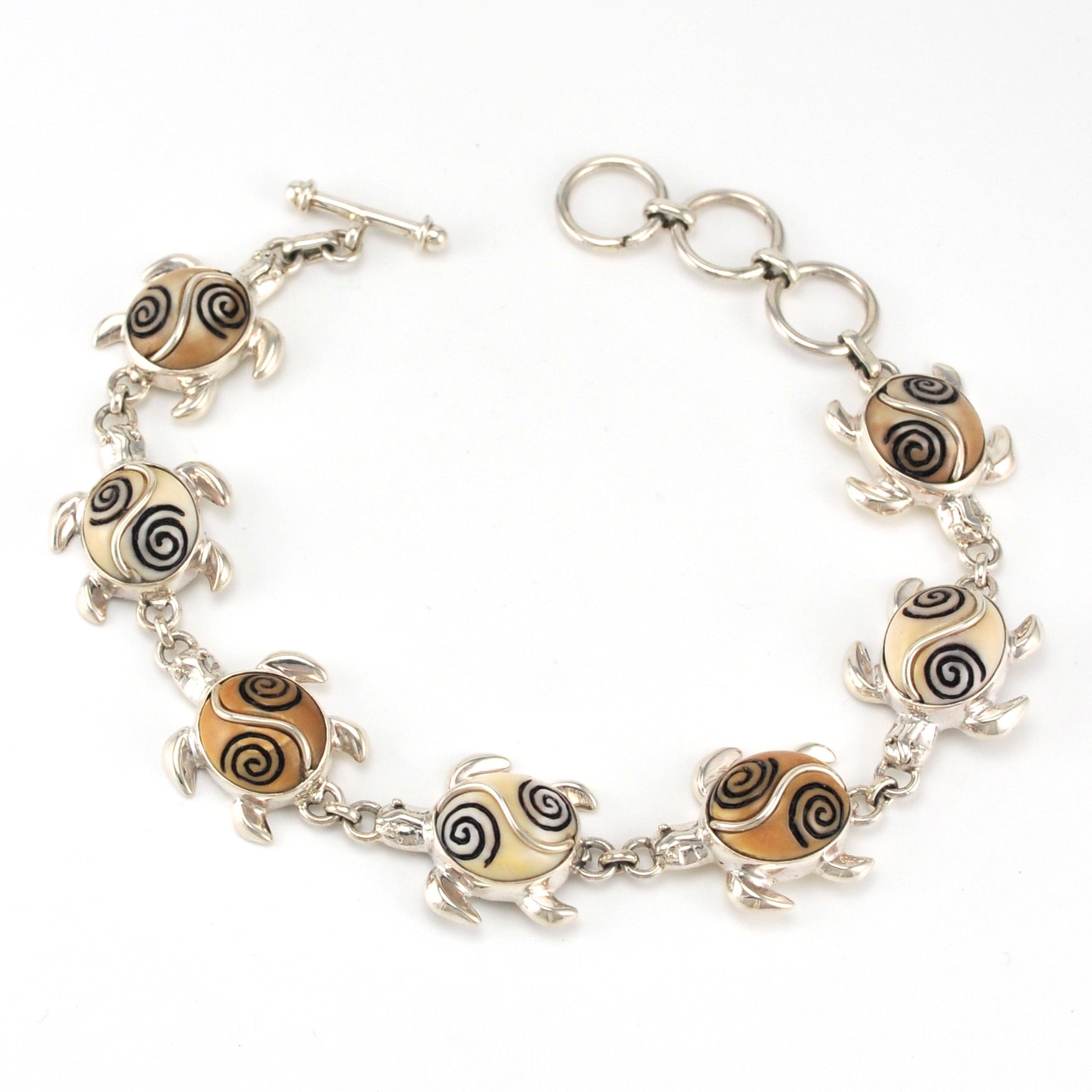 Fossilized Ivory with Sterling Silver Sea Turtle Bracelet