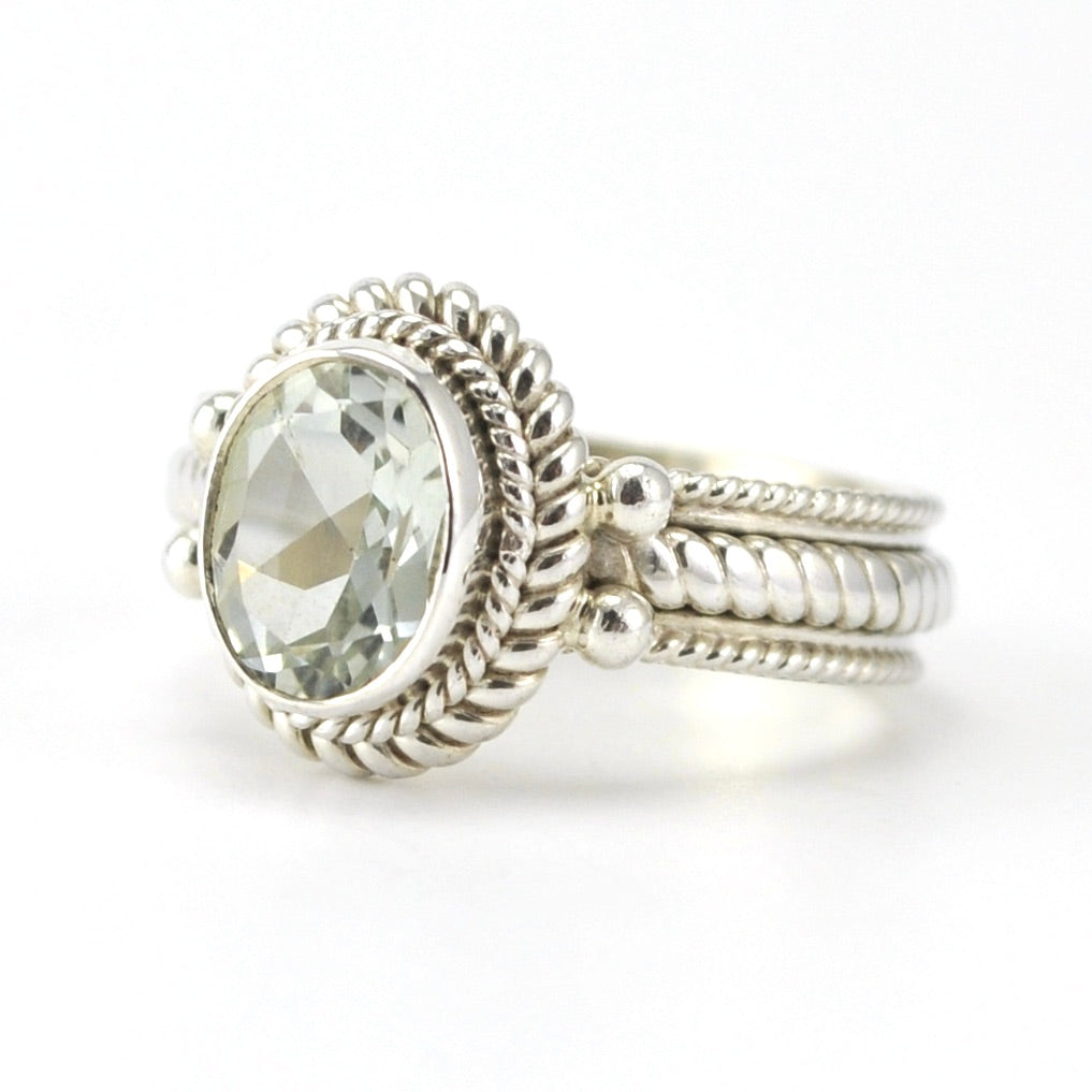 Sterling Silver Green Amethyst 6x8mm Oval Ring