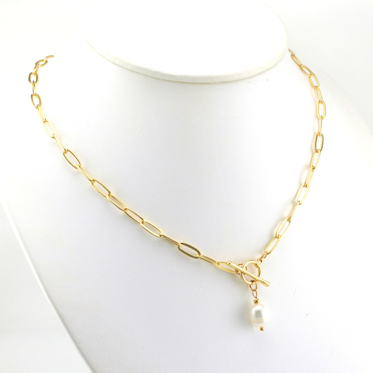 Alt View Toggle and Pearl Chain Necklace Gold