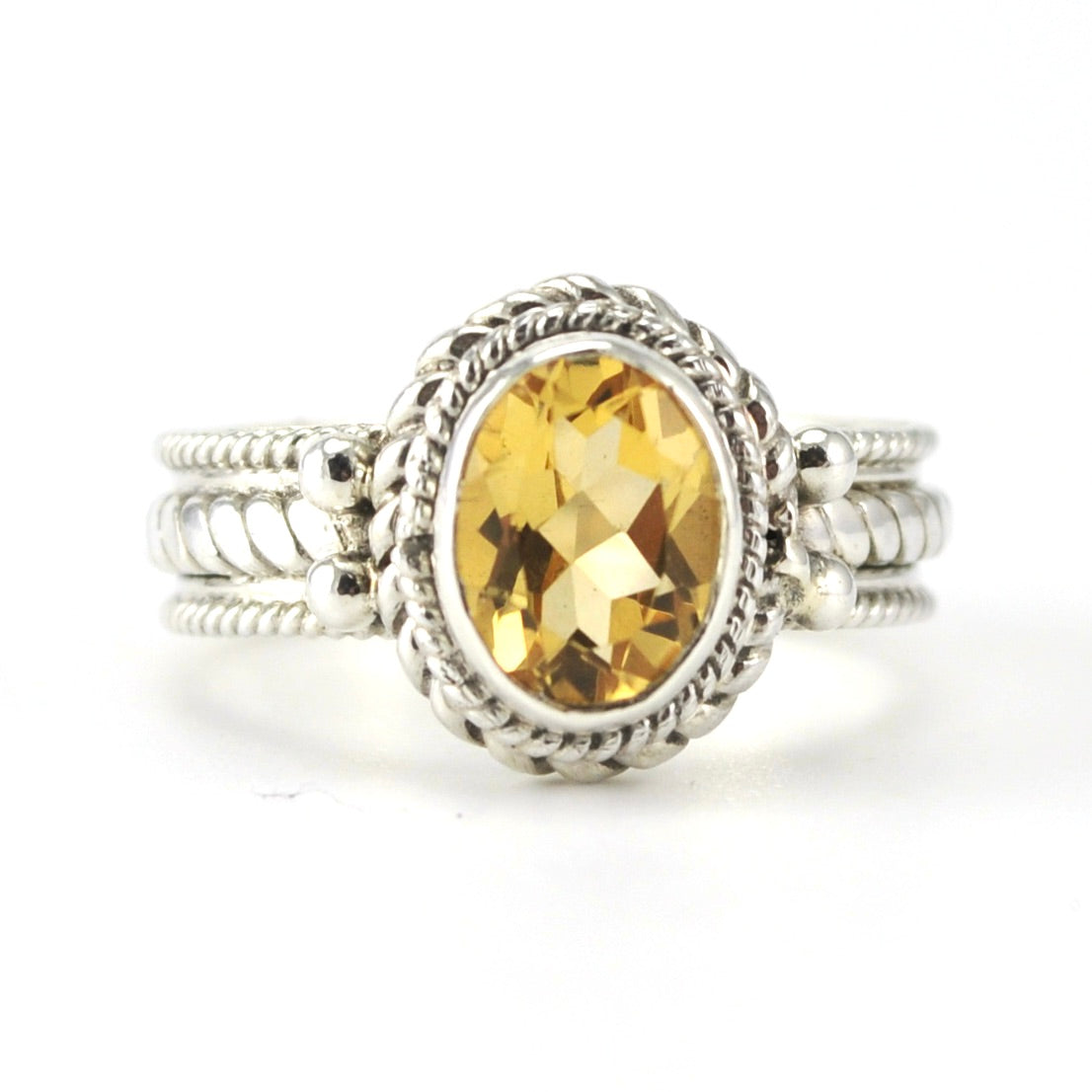 Alt View Sterling Silver Citrine 6x8mm Oval Ring