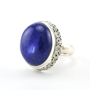 Sterling Silver Lapis 16x20mm Oval Bali Ring