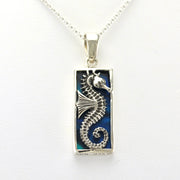 Alt View Sterling Silver Blue Abalone Seahorse Rectangle Necklace