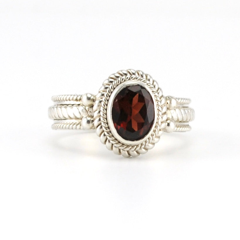 Alt View Sterling Silver Garnet 6x8mm Oval Ring